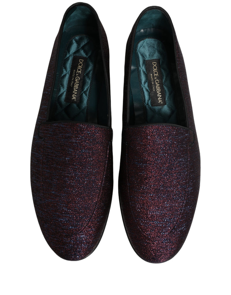 Dolce & Gabbana Maroon Glitter Lurex Logo Dress Loafers