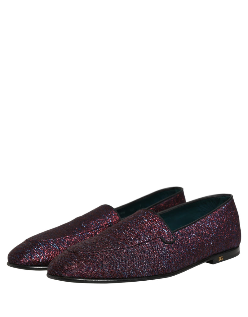 Dolce & Gabbana Maroon Glitter Lurex Logo Dress Loafers