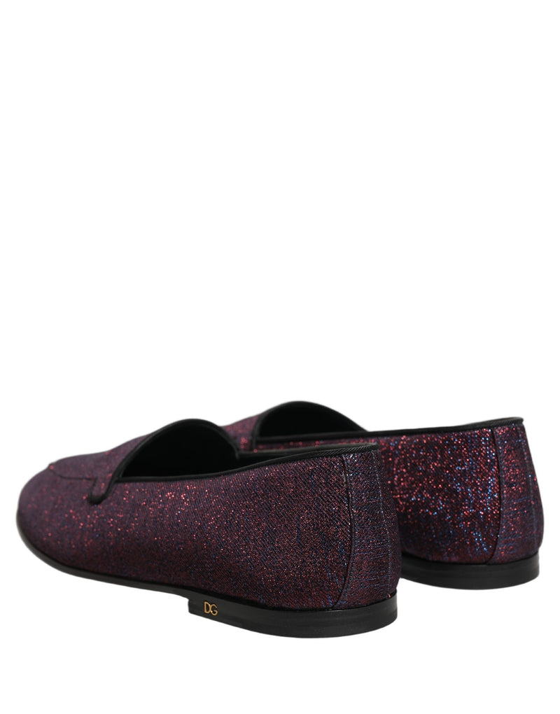 Dolce & Gabbana Maroon Glitter Lurex Logo Dress Loafers