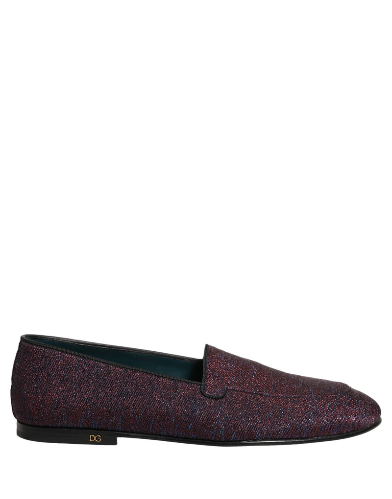 Dolce & Gabbana Maroon Glitter Lurex Logo Dress Loafers