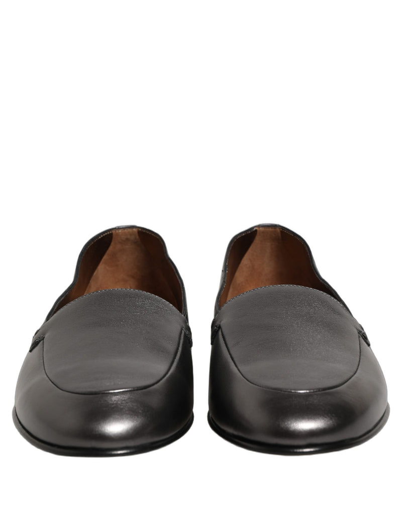 Dolce & Gabbana Silver Leather DG Logo Slip-On Loafers