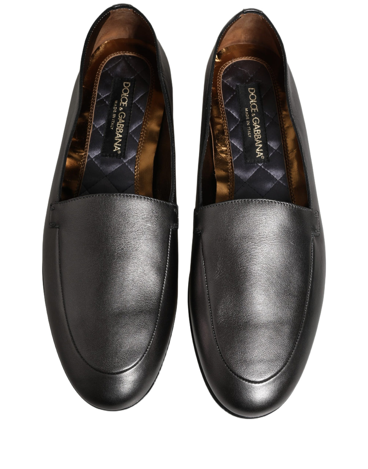 Dolce & Gabbana Silver Leather DG Logo Slip-On Loafers