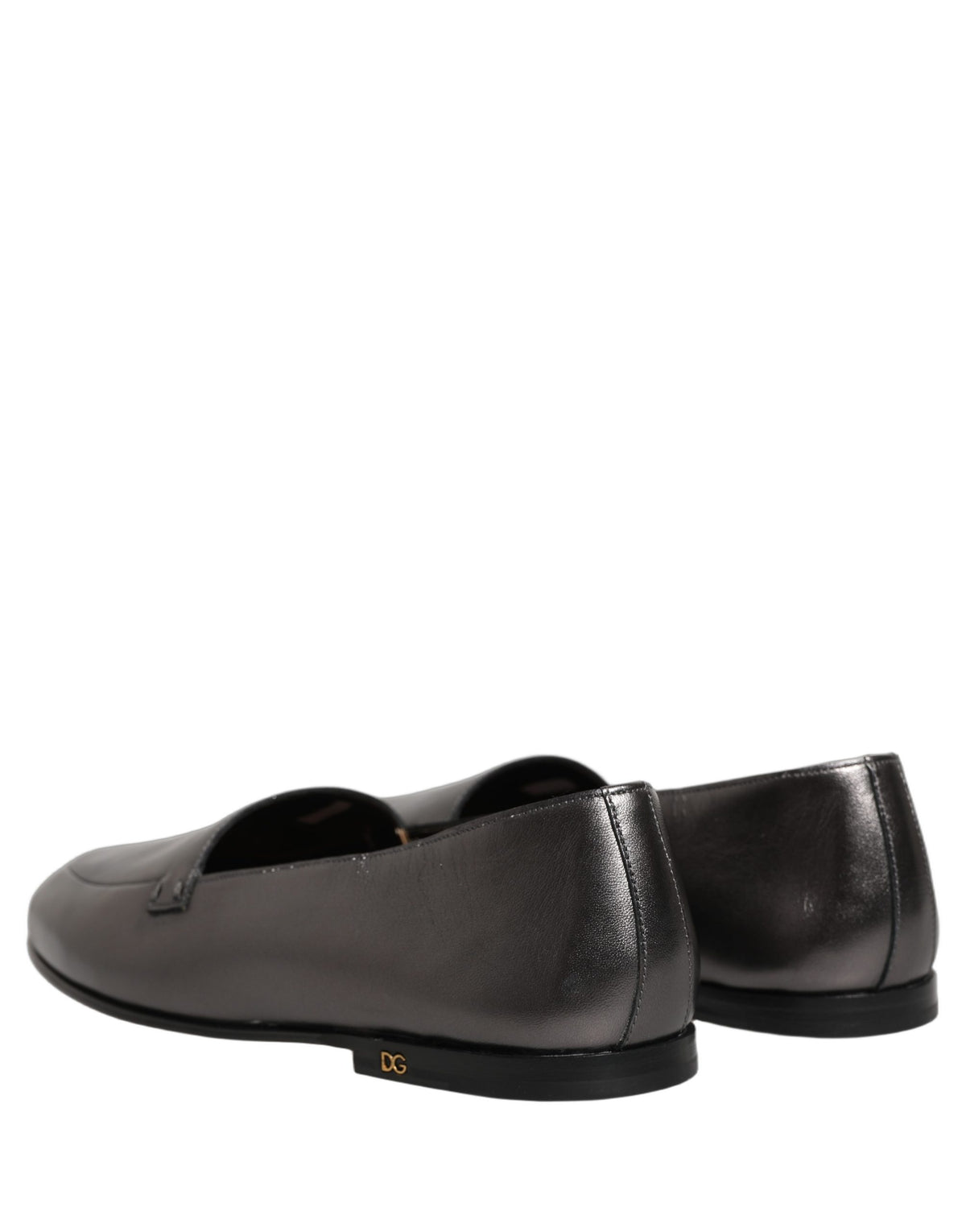 Dolce & Gabbana Silver Leather DG Logo Slip-On Loafers