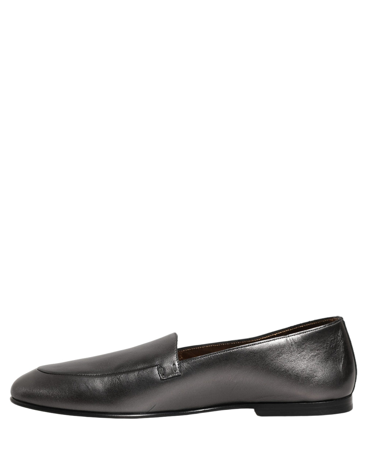 Dolce & Gabbana Silver Leather DG Logo Slip-On Loafers