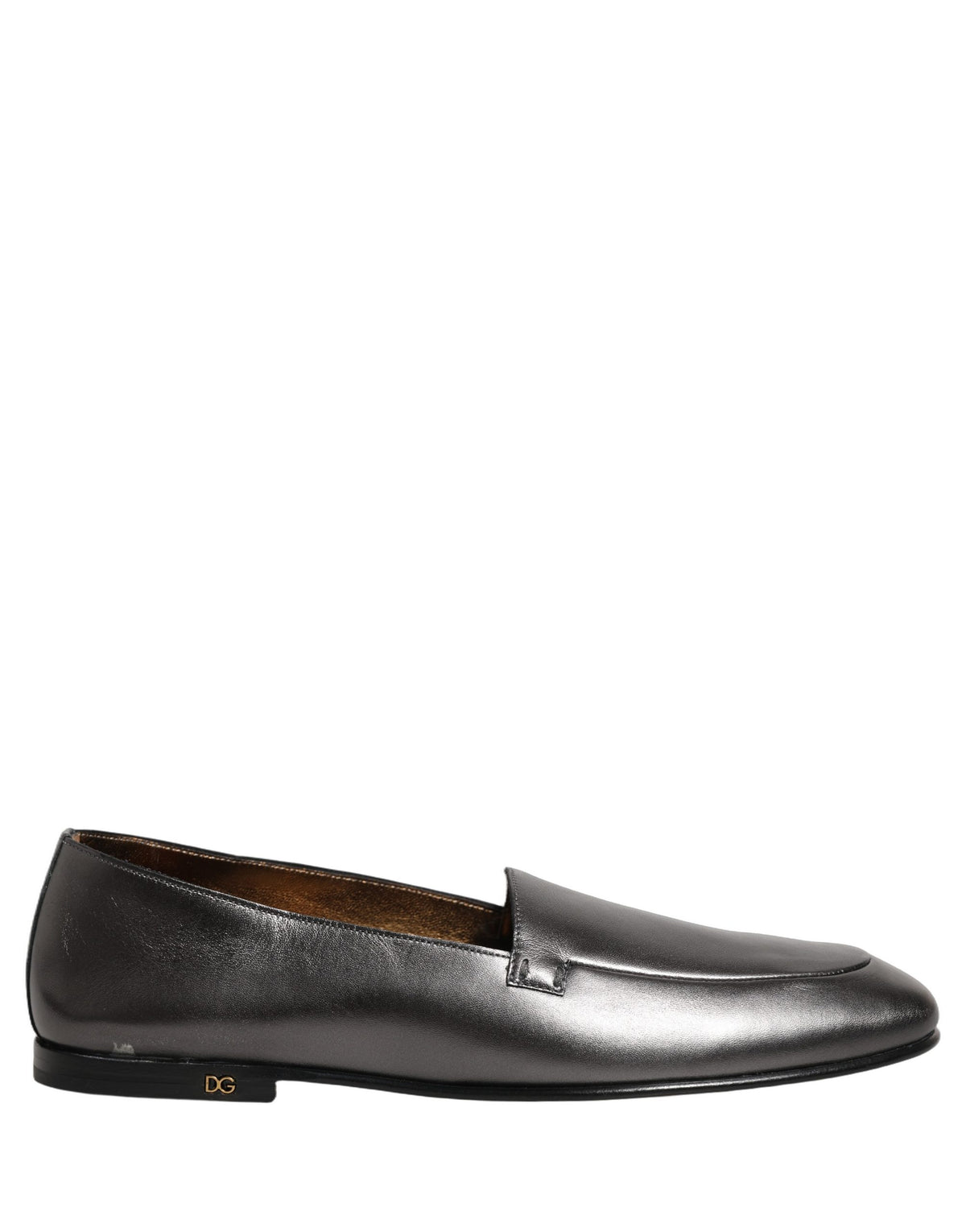 Dolce & Gabbana Silver Leather DG Logo Slip-On Loafers