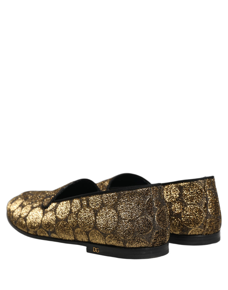 Dolce & Gabbana Gold Lurex Glitter Men Slip On Loafers Shoes