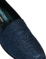 Dolce & Gabbana Blue Glitter Lurex DG Logo Dress Loafers Shoes
