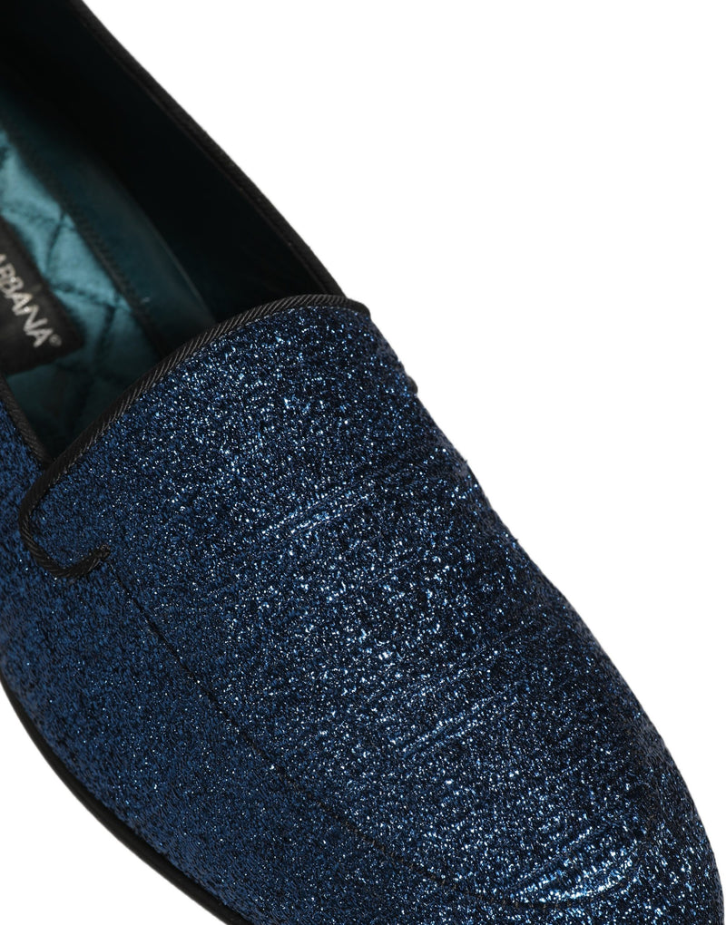 Dolce & Gabbana Blue Glitter Lurex DG Logo Dress Loafers Shoes