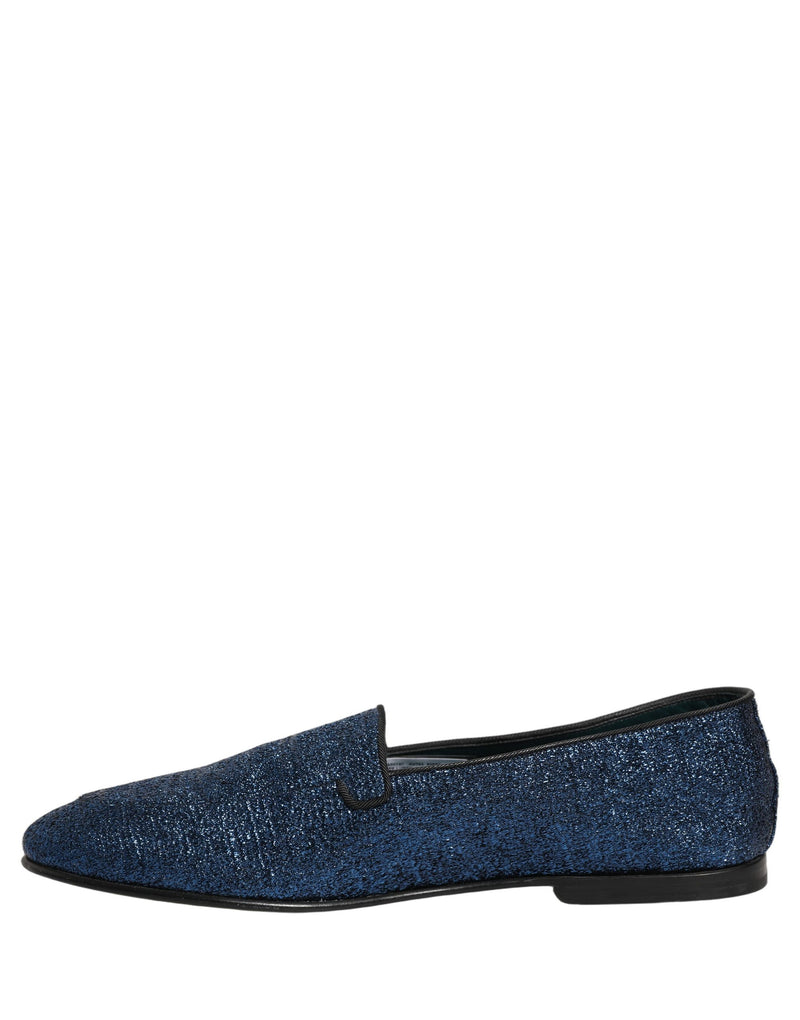 Dolce & Gabbana Blue Glitter Lurex DG Logo Dress Loafers Shoes