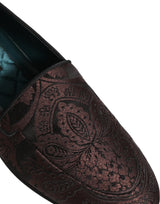 Dolce & Gabbana Maroon Jacquard Leather Slip-On Loafers