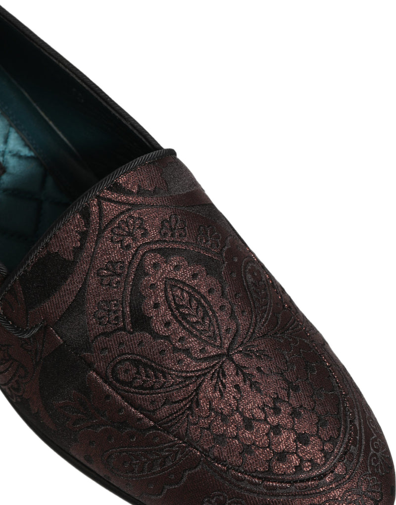 Dolce & Gabbana Maroon Jacquard Leather Slip-On Loafers