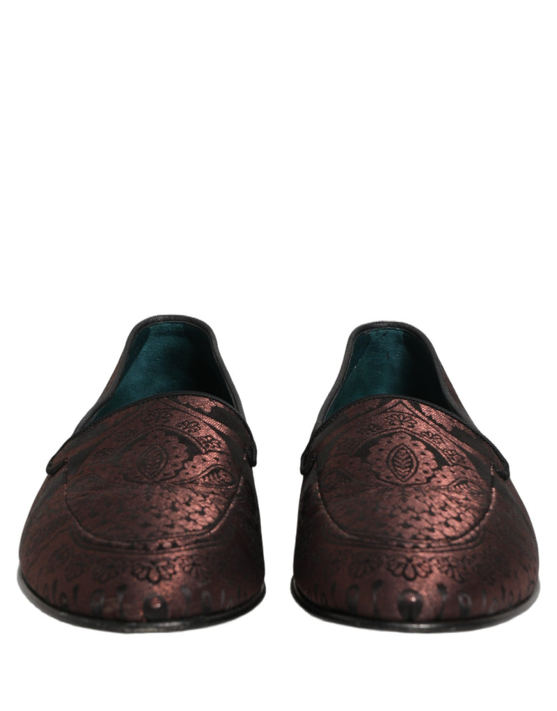 Dolce & Gabbana Maroon Jacquard Leather Slip-On Loafers