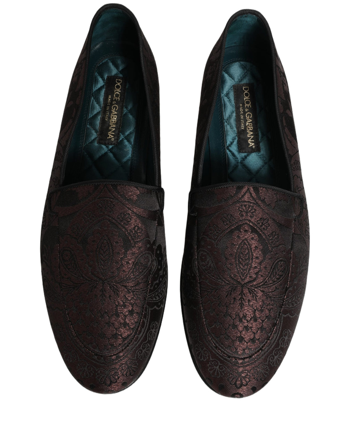 Dolce & Gabbana Maroon Jacquard Leather Slip-On Loafers