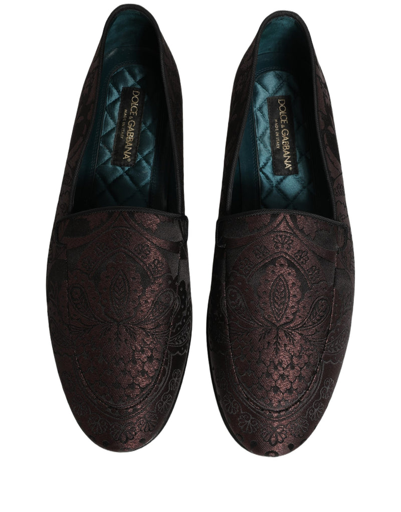 Dolce & Gabbana Maroon Jacquard Leather Slip-On Loafers