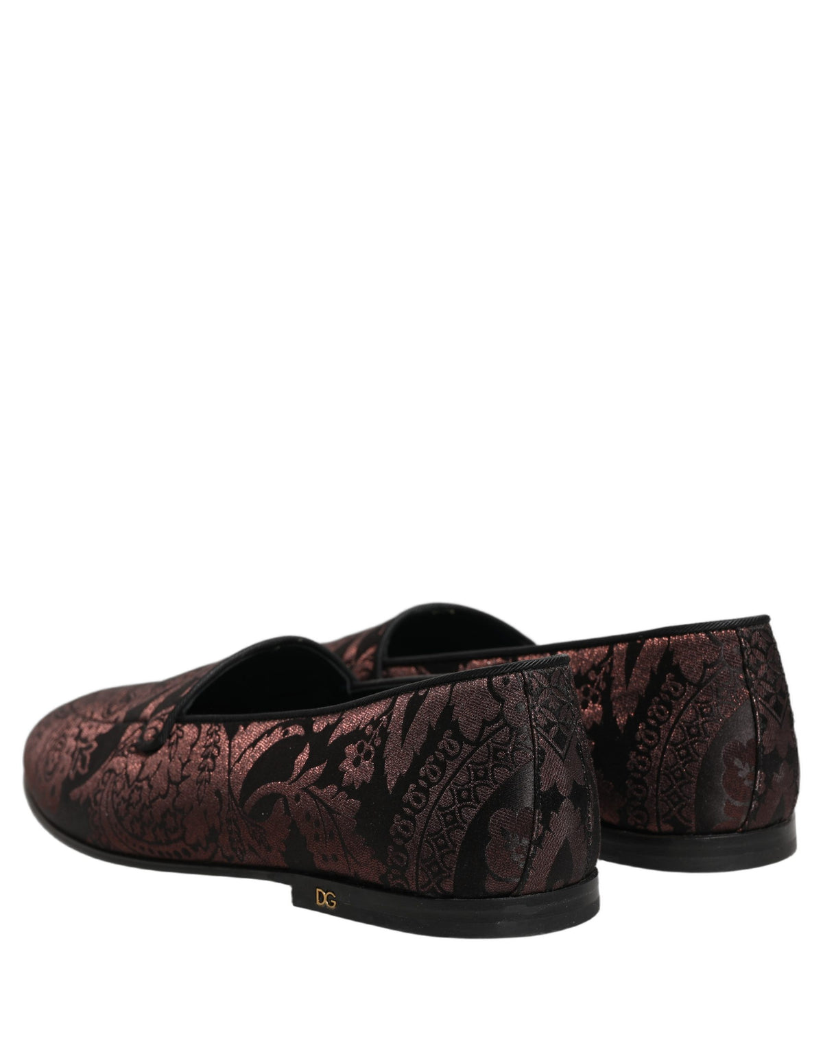 Dolce & Gabbana Maroon Jacquard Leather Slip-On Loafers