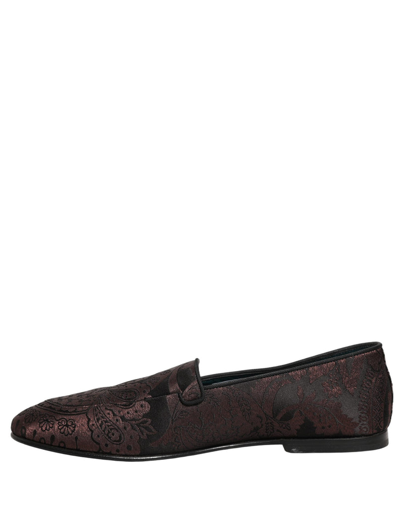 Dolce & Gabbana Maroon Jacquard Leather Slip-On Loafers