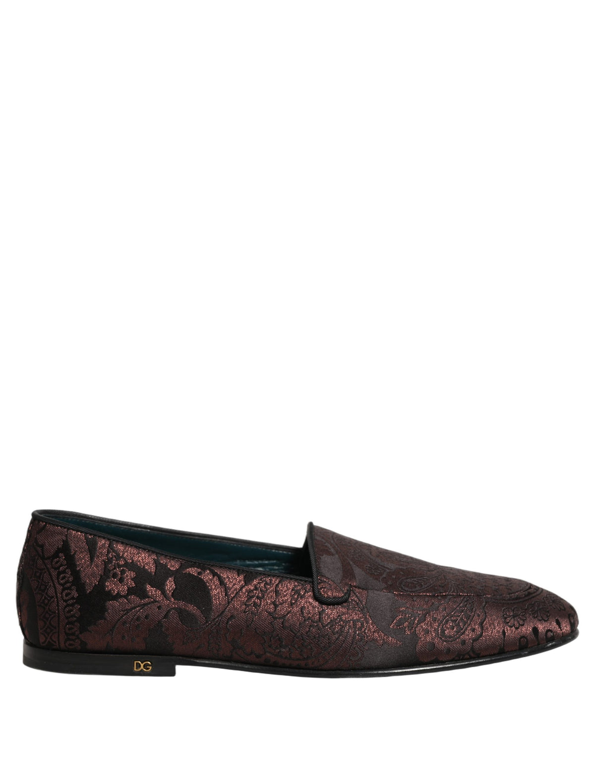 Dolce & Gabbana Maroon Jacquard Leather Slip-On Loafers