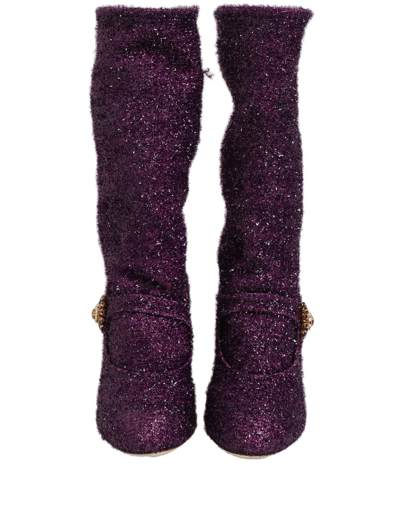 Dolce & Gabbana Purple Crystal Lurex Fantasy High Boots