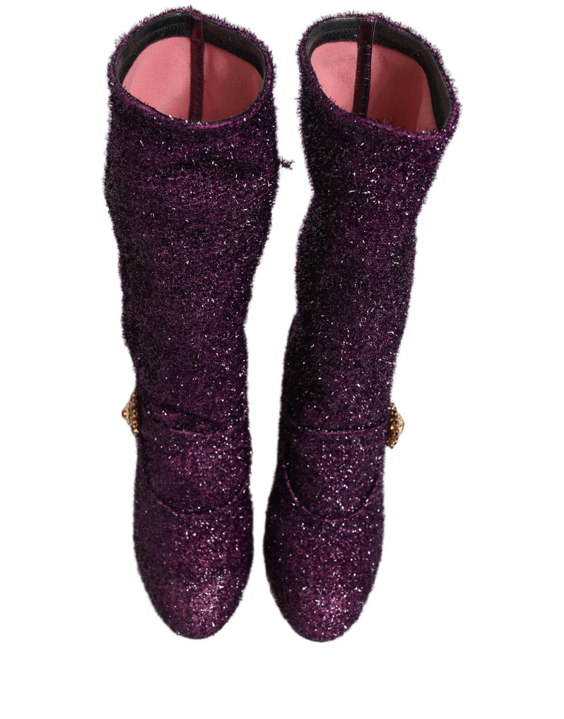 Dolce & Gabbana Purple Crystal Lurex Fantasy High Boots