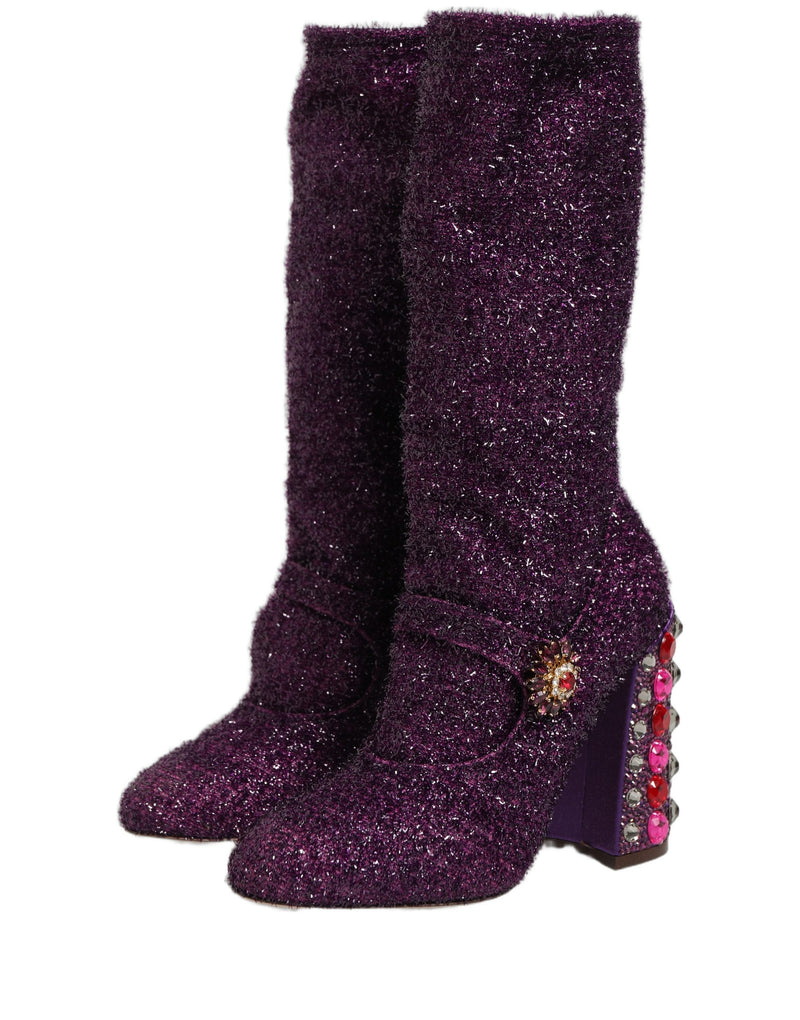 Dolce & Gabbana Purple Crystal Lurex Fantasy High Boots