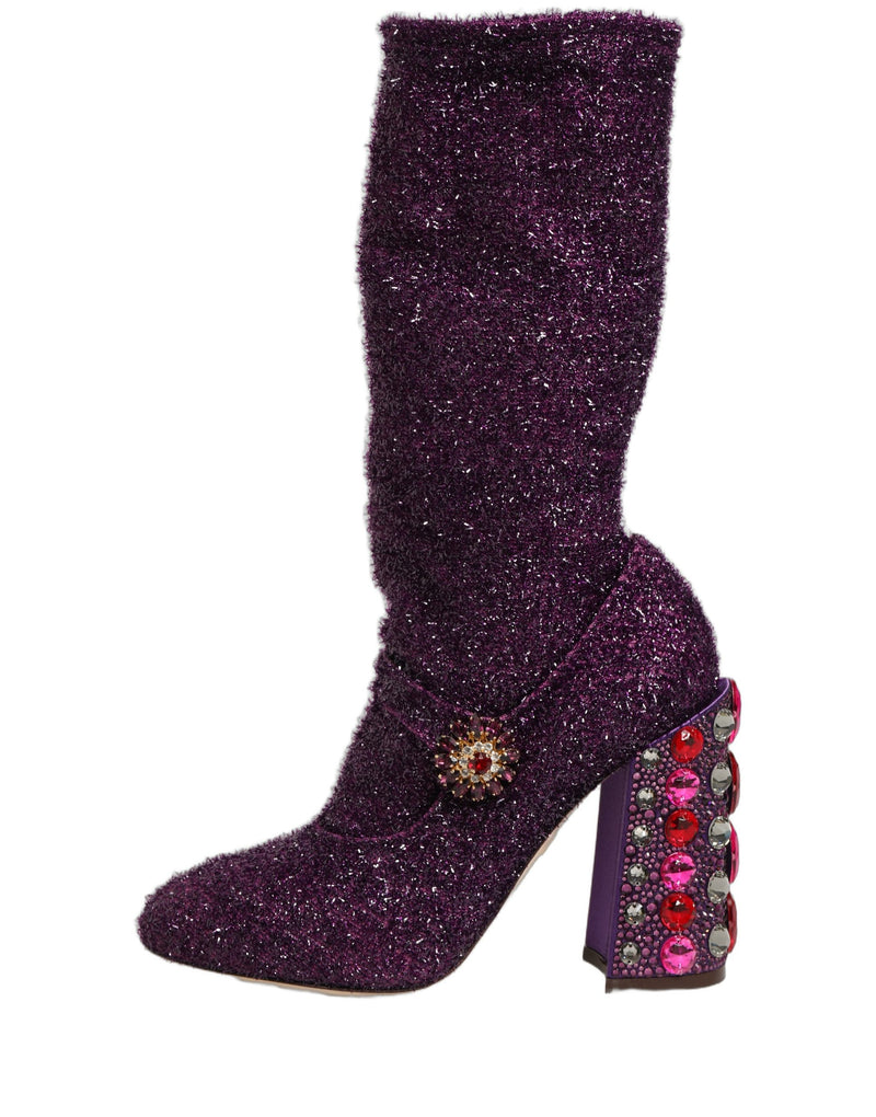 Dolce & Gabbana Purple Crystal Lurex Fantasy High Boots