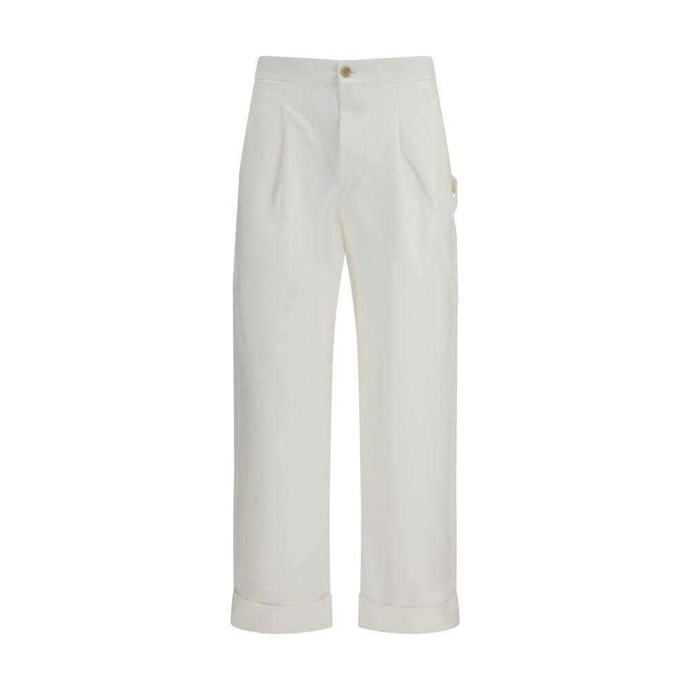 Umit Benan White Cotton Casual Pants for Men
