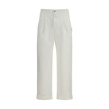 Umit Benan White Cotton Casual Pants for Men