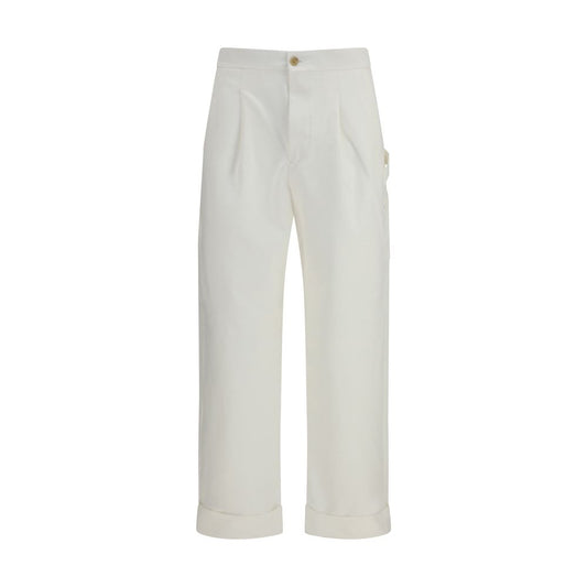 Umit Benan White Cotton Casual Pants for Men