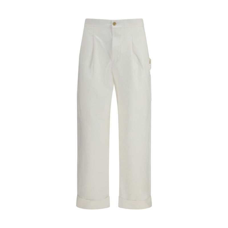 Umit Benan White Cotton Casual Pants for Men