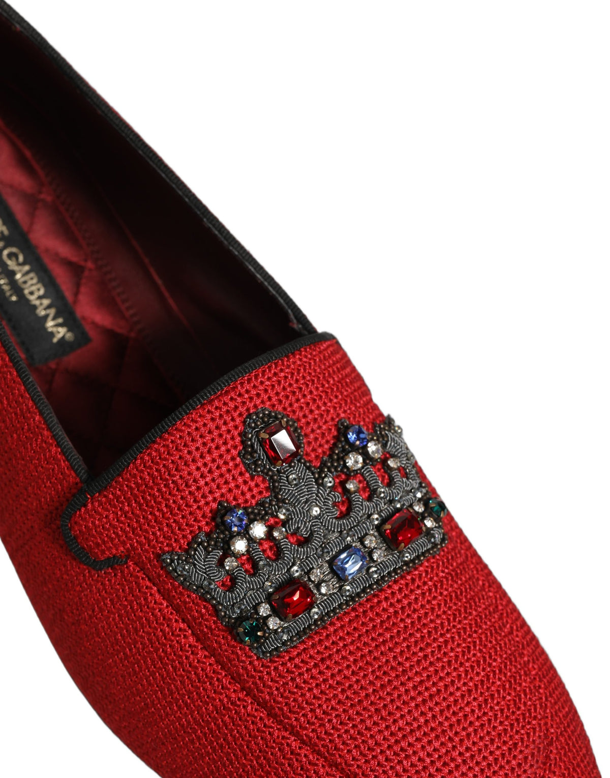 Dolce & Gabbana Red Crown Embellished Dress Loafers