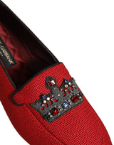 Dolce & Gabbana Red Crown Embellished Dress Loafers