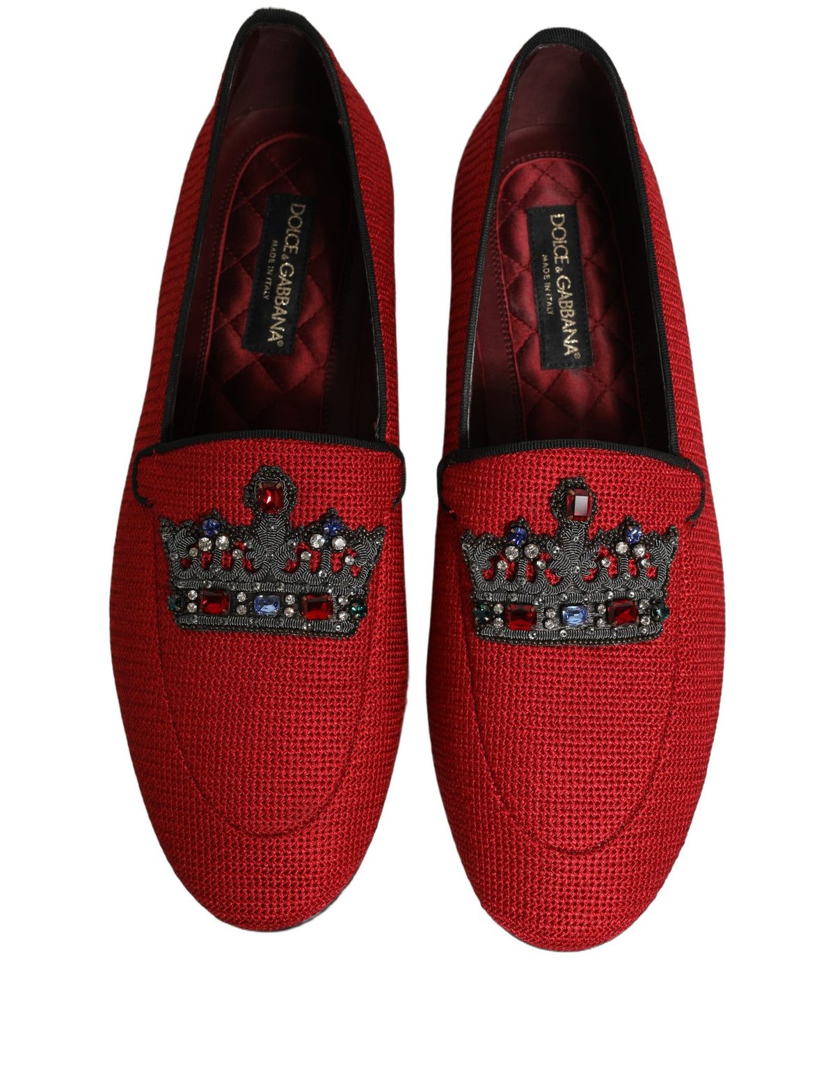 Dolce & Gabbana Red Crown Embellished Dress Loafers