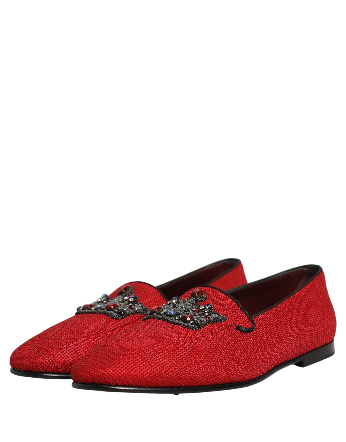 Dolce & Gabbana Red Crown Embellished Dress Loafers