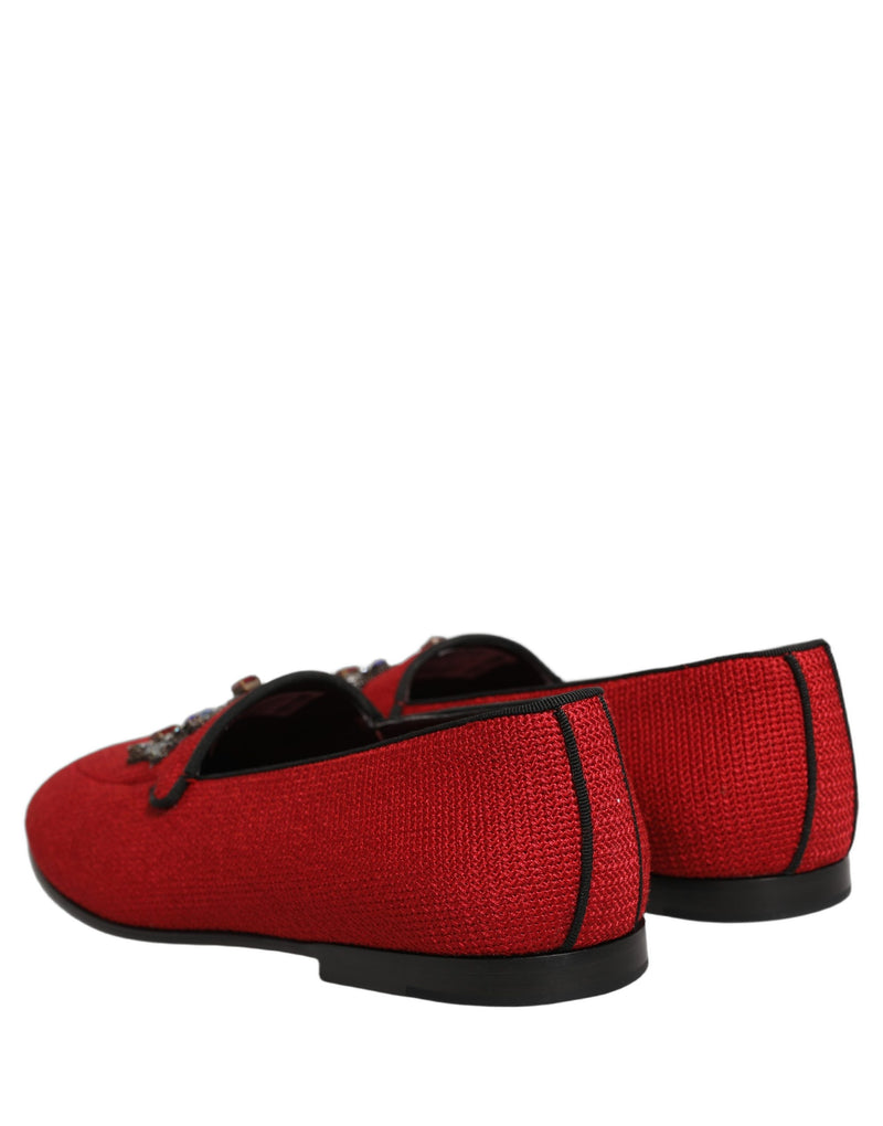 Dolce & Gabbana Red Crown Embellished Dress Loafers