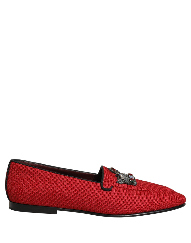 Dolce & Gabbana Red Crown Embellished Dress Loafers
