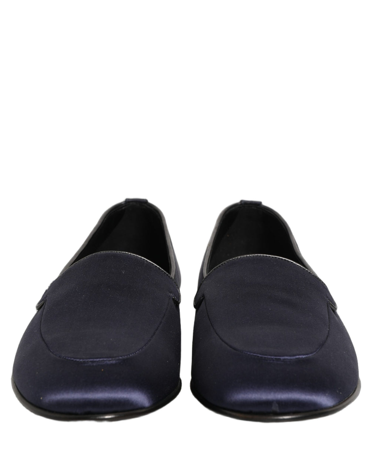 Dolce & Gabbana Navy Blue Satin DG Logo Dress Loafers