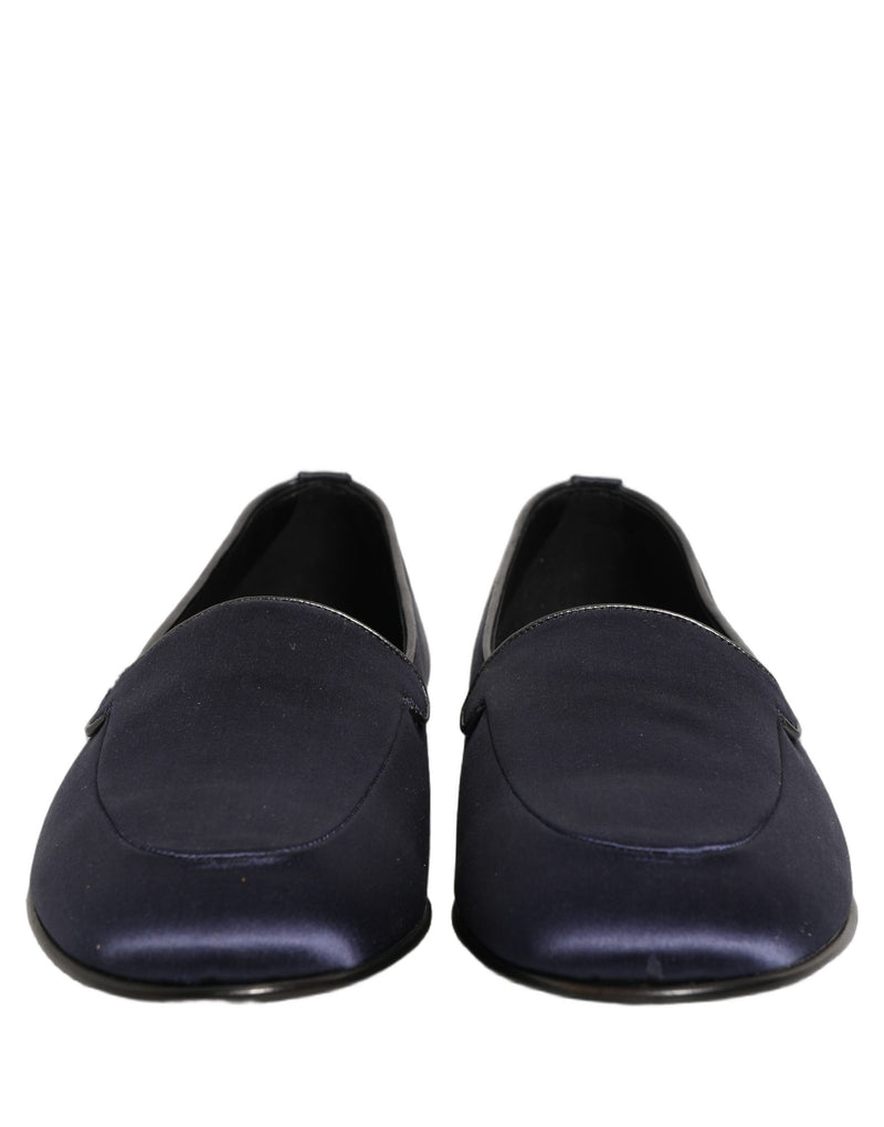 Dolce & Gabbana Navy Blue Satin DG Logo Dress Loafers