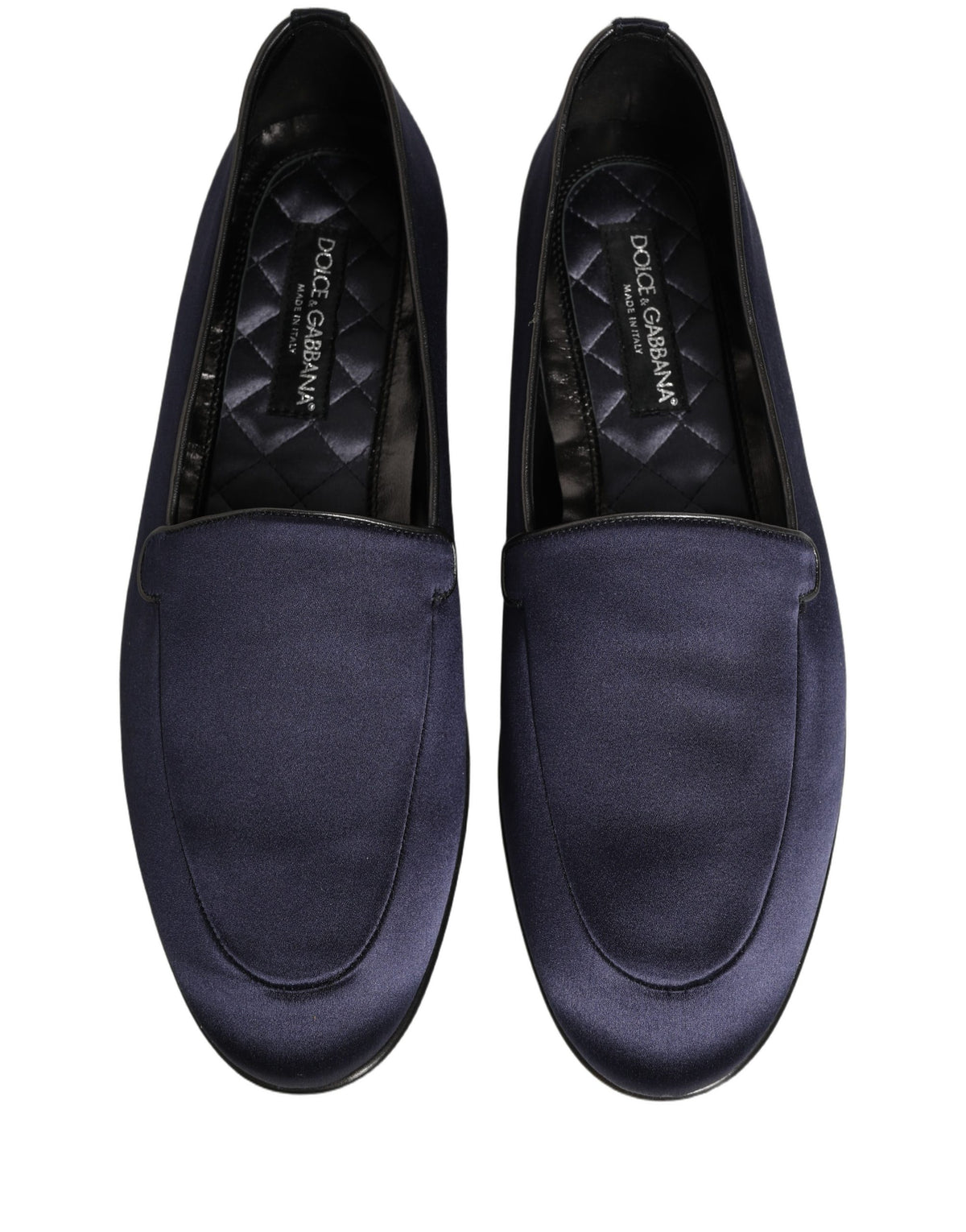 Dolce & Gabbana Navy Blue Satin DG Logo Dress Loafers