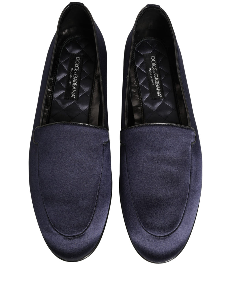 Dolce & Gabbana Navy Blue Satin DG Logo Dress Loafers