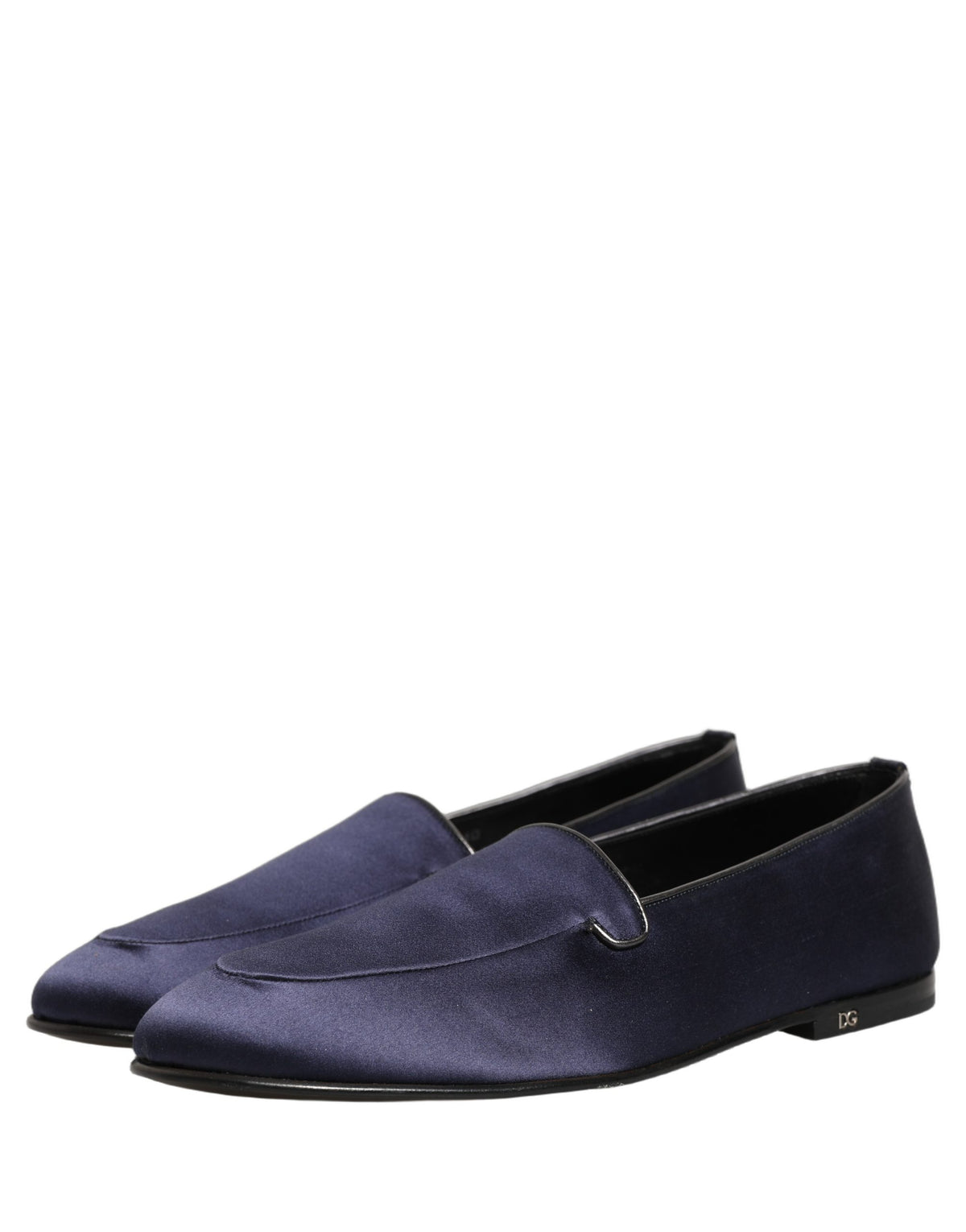 Dolce & Gabbana Navy Blue Satin DG Logo Dress Loafers