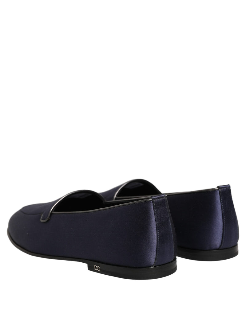Dolce & Gabbana Navy Blue Satin DG Logo Dress Loafers