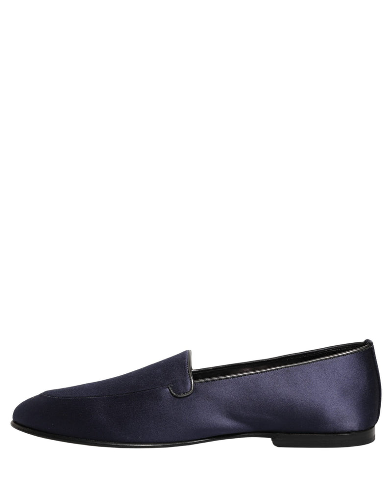 Dolce & Gabbana Navy Blue Satin DG Logo Dress Loafers