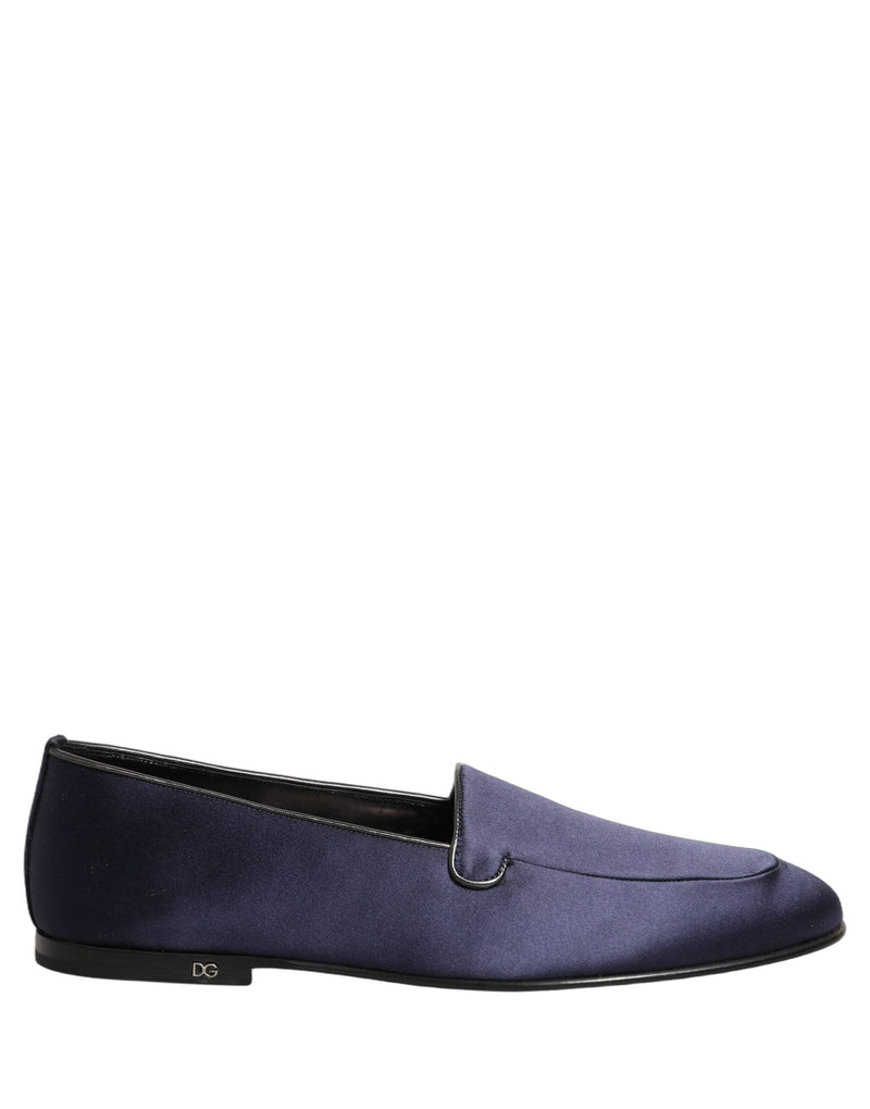 Dolce & Gabbana Navy Blue Satin DG Logo Dress Loafers