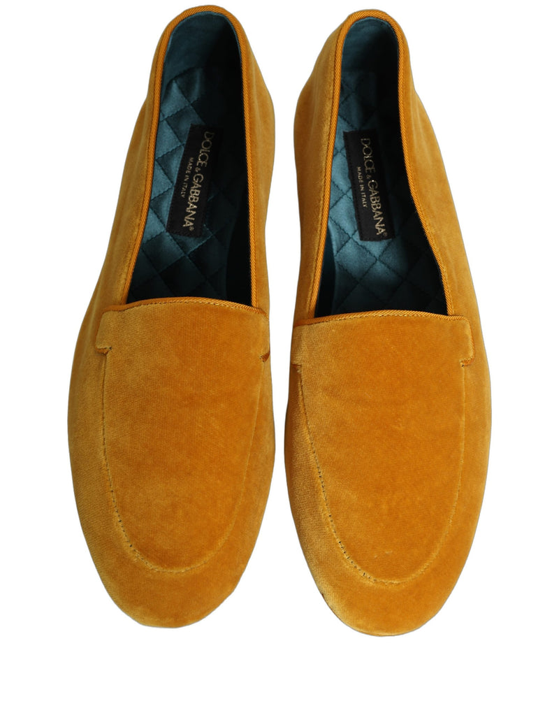 Dolce & Gabbana Yellow Velvet Slip On Men Dress Loafers Shoes