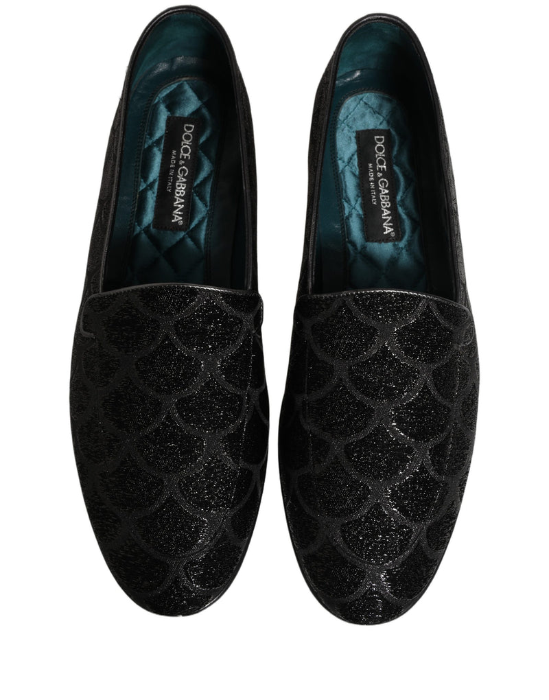 Dolce & Gabbana Black Glitter Brocade Men's Dress Loafers