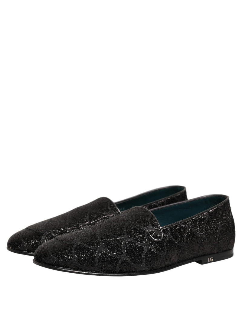 Dolce & Gabbana Black Glitter Brocade Men's Dress Loafers