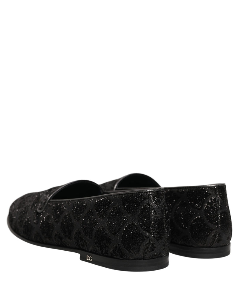 Dolce & Gabbana Black Glitter Brocade Men's Dress Loafers