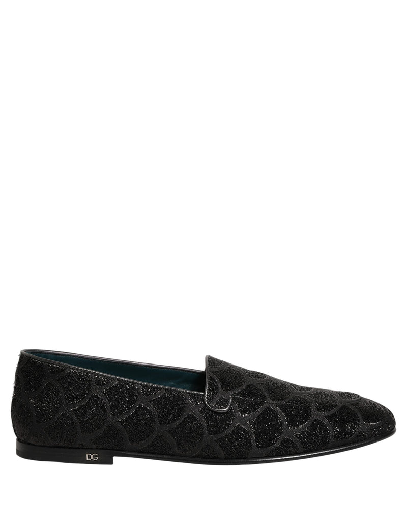 Dolce & Gabbana Black Glitter Brocade Men's Dress Loafers