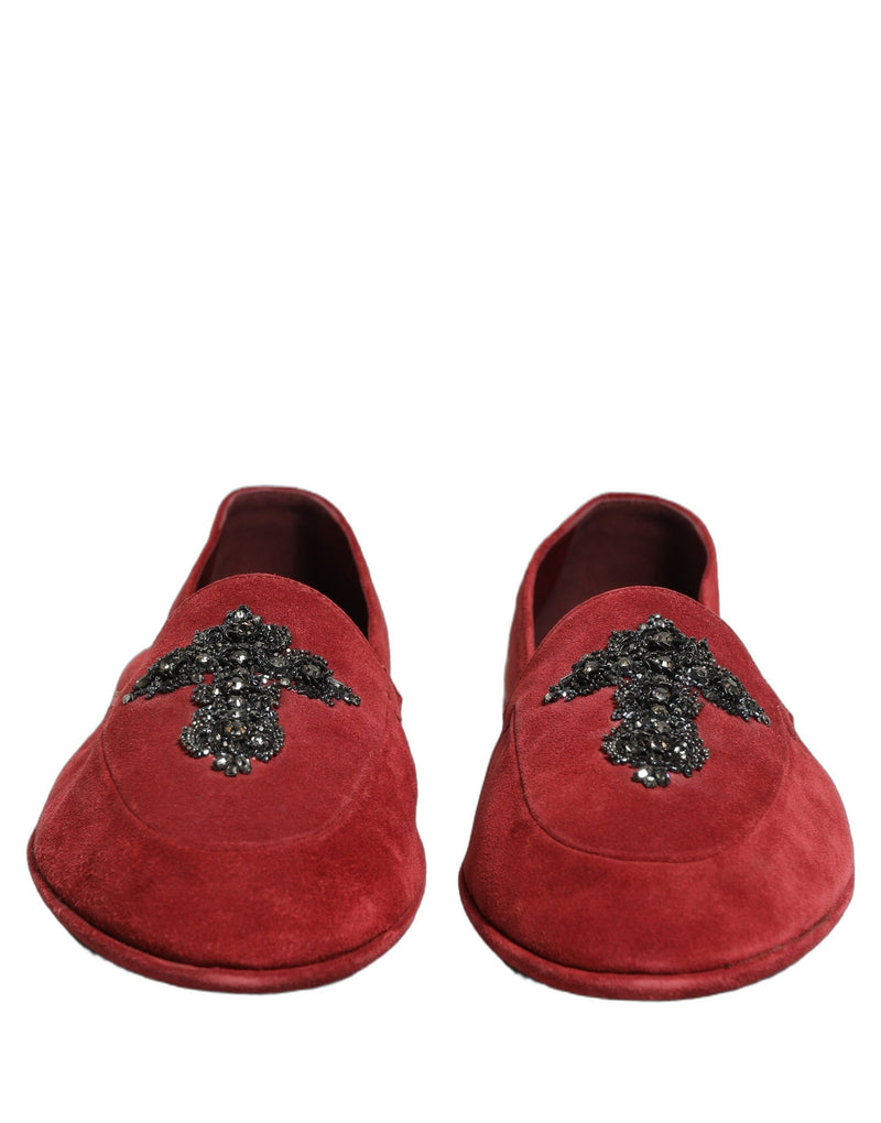 Dolce & Gabbana Red Suede Cross Slip On Dress Loafers
