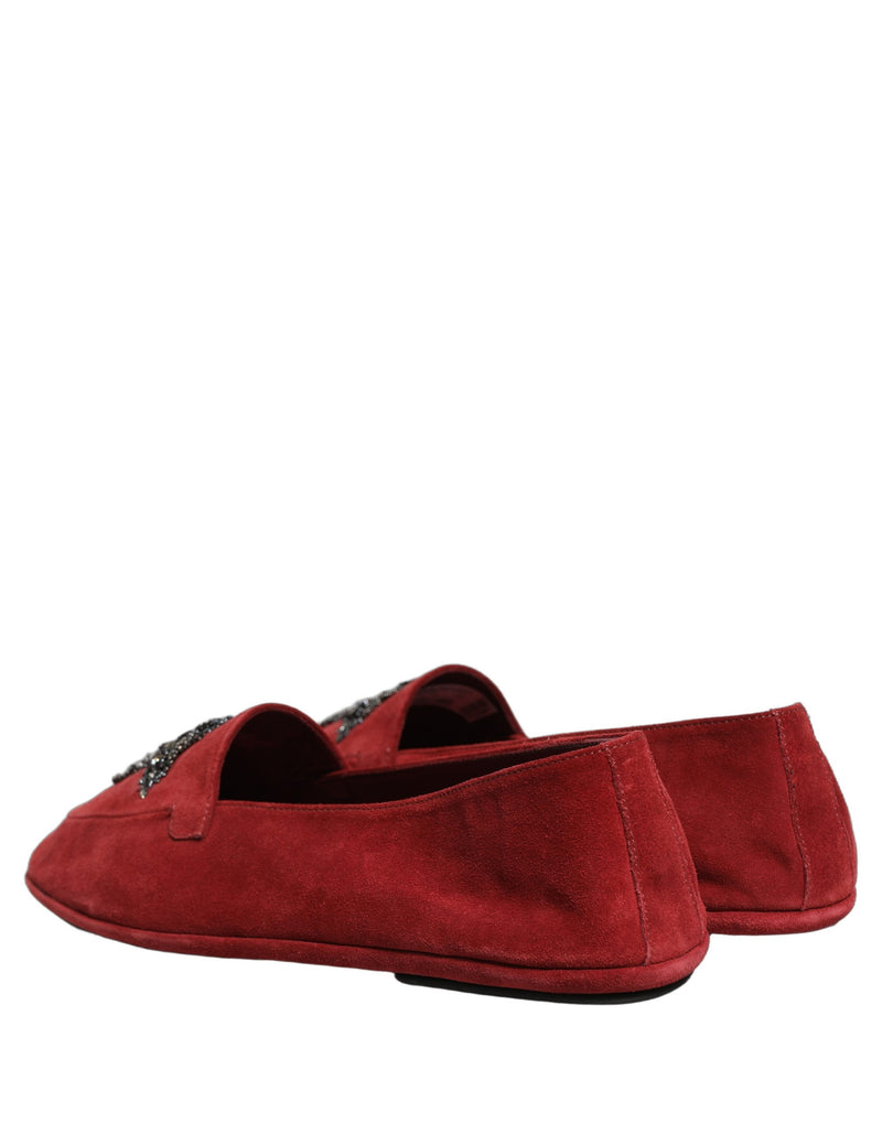 Dolce & Gabbana Red Suede Cross Slip On Dress Loafers